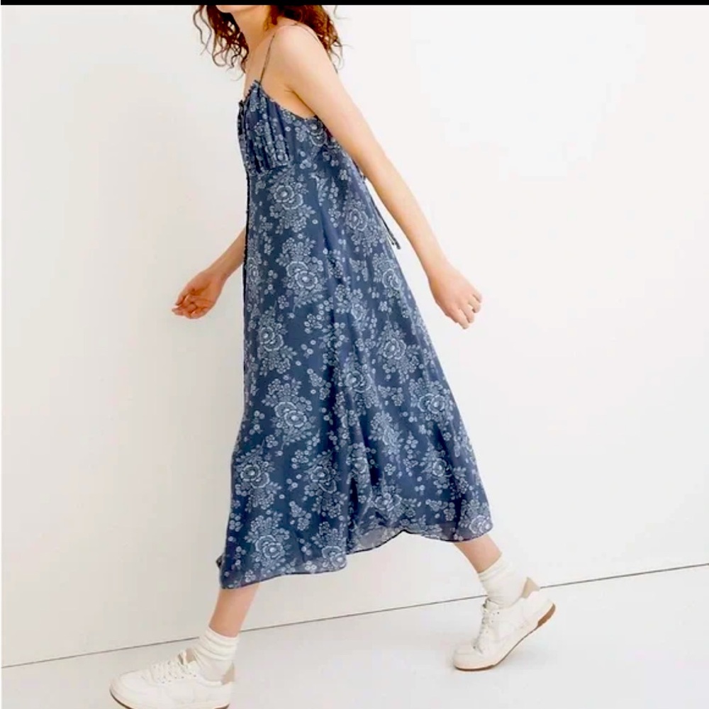 Madewell Floral Blue Midi Dress - NWT button front adjustable straps fully lined